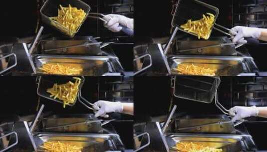西式快餐工作人员在炸薯条高清在线视频素材下载