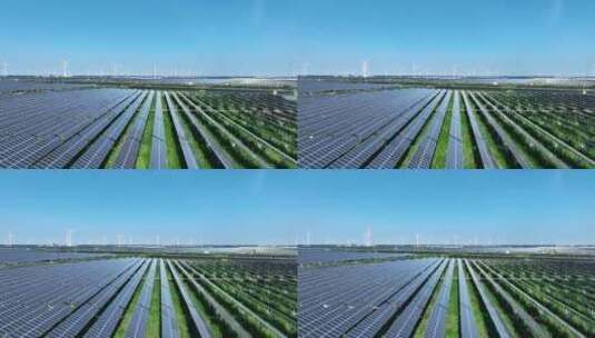 光伏太阳能发电站和风力发电风车航拍高清在线视频素材下载