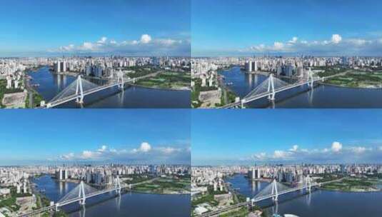 中国海南省海口市世纪大桥 夏日里蓝天白云高清在线视频素材下载