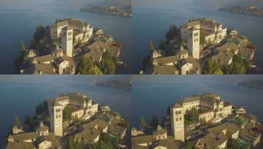 小岛上的楼房景观航拍高清在线视频素材下载