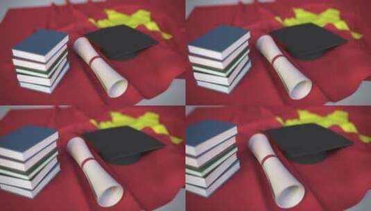 越南国旗毕业帽及文凭高清在线视频素材下载
