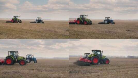 拖拉机田里播种小麦高清在线视频素材下载