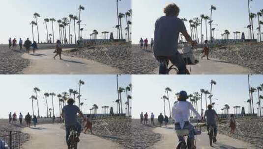 海滩自行车道骑行高清在线视频素材下载