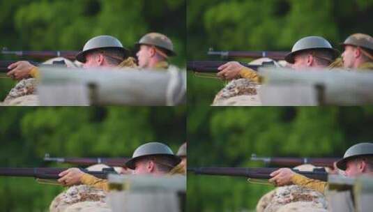 士兵在地堡里练习射击高清在线视频素材下载