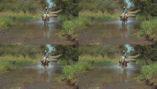 骑马过河的女人高清在线视频素材下载
