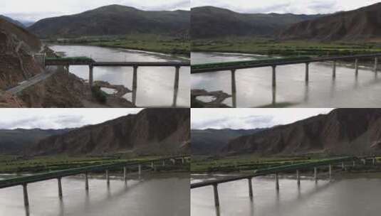 拉林铁路高原动车组跨过雅鲁藏布江高清在线视频素材下载
