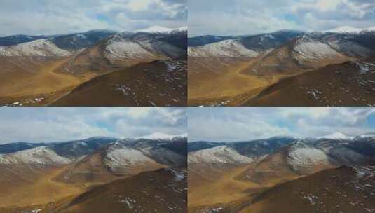 雪山牧场视频青藏高原冬季金色草地延绵雪山高清在线视频素材下载
