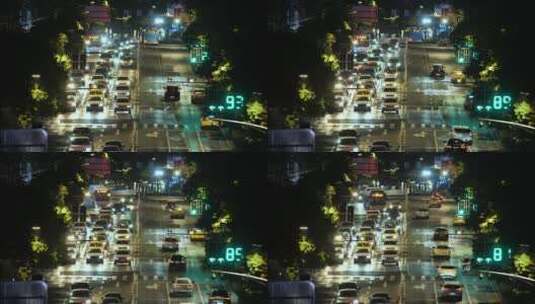 6K车辆交通夜景汽车交通长焦镜头红绿灯视频高清在线视频素材下载