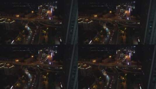 航拍城市夜景交通车辆行驶高清在线视频素材下载