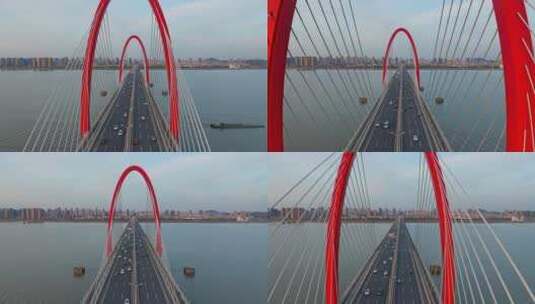 航拍穿越杭州之江大桥高清在线视频素材下载
