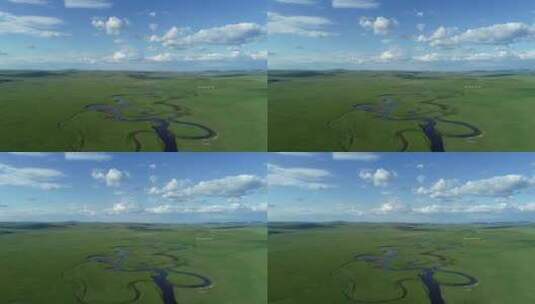 航拍绿色牧场蜿蜒的河流高清在线视频素材下载