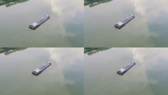 航拍曹娥江上的运输船高清在线视频素材下载