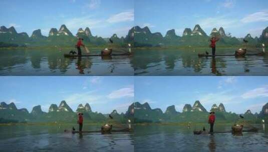 桂林山水渔翁慢动作高清在线视频素材下载