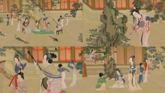 汉宫春晓图-古代歌舞娱乐场景高清在线视频素材下载
