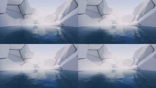 创意几何体与水面3D渲染高清在线视频素材下载