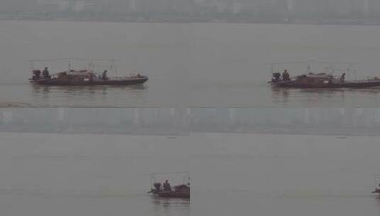 地拍武汉江滩江边小渔船高清在线视频素材下载
