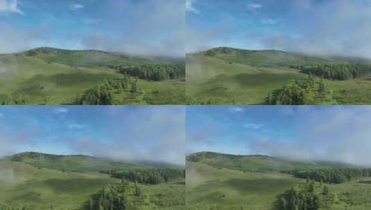 航拍绿色山野晨雾缭绕高清在线视频素材下载