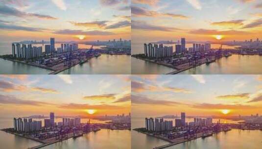 海南省海口市海口港城市日出火烧云延时摄影高清在线视频素材下载