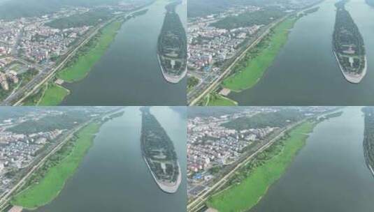 长沙湘江航拍江滩公园江滨湿地绿色植物草地高清在线视频素材下载