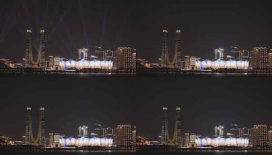 杭州亚运会 奥体中心 杭州之门夜景灯光秀高清在线视频素材下载