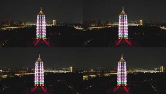 江苏南京大报恩寺夜景灯光航拍高清在线视频素材下载