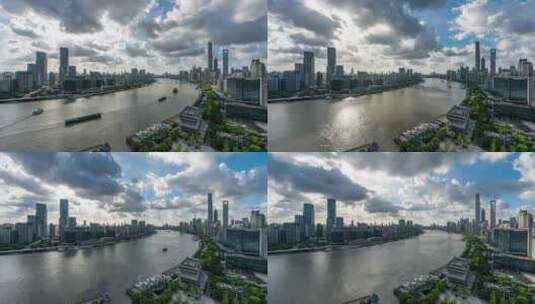 中国上海黄浦江两岸金融区蓝天白云延时高清在线视频素材下载