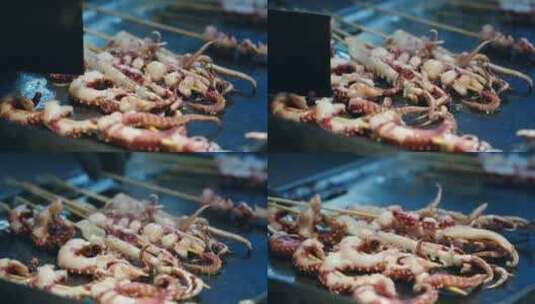 【正版素材】烤鱿鱼串街头小吃高清在线视频素材下载