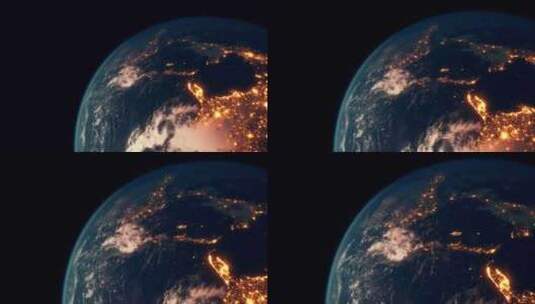 在太空看灯火阑珊的地球动画高清在线视频素材下载