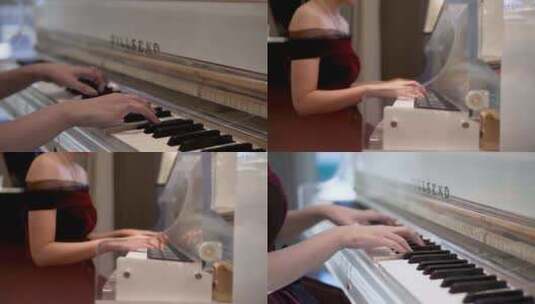 唯美女钢琴家弹钢琴/弹钢琴细节/优雅弹钢琴高清在线视频素材下载