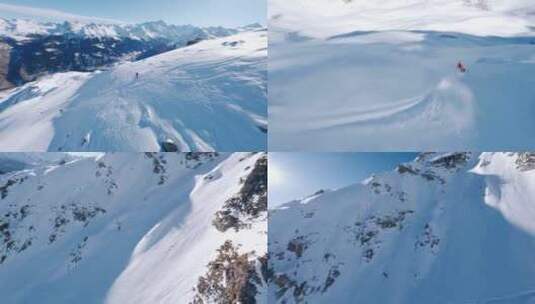 航拍滑雪极限运动高清在线视频素材下载