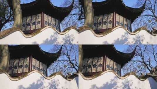苏州园林拙政园 花窗走廊屋檐光影中式园林高清在线视频素材下载