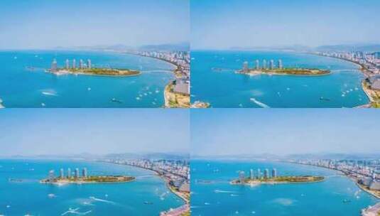 中国海南三亚凤凰岛城市风光环绕延时摄影高清在线视频素材下载