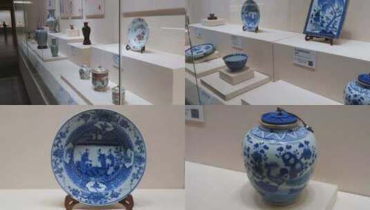 青花瓷古董文物博物馆瓷器展览高清在线视频素材下载
