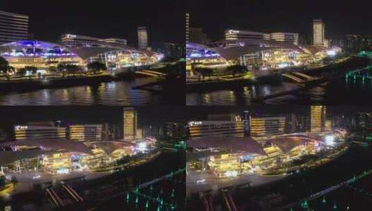 厦门市五缘湾国际游艇汇夜景航拍高清在线视频素材下载
