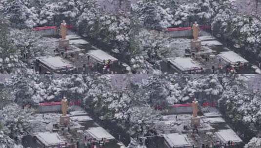 长沙岳麓山脚下东方红广场雪景航拍高清在线视频素材下载