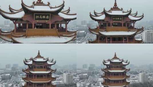 雪中黄鹤楼高清在线视频素材下载