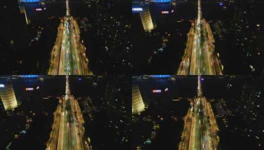 杭州钱塘江钱江三桥西兴大桥车流夜景延时高清在线视频素材下载