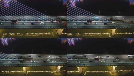 鸟瞰汽车行驶通过大桥车流高清在线视频素材下载