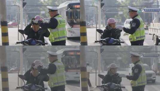 公安交警给群众带头盔（含灰片视频）高清在线视频素材下载