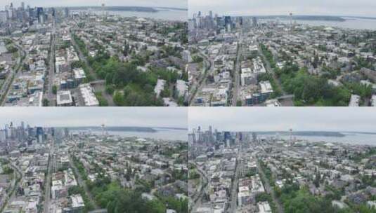 无人驾驶飞机拍摄的西雅图向上平移。高清在线视频素材下载