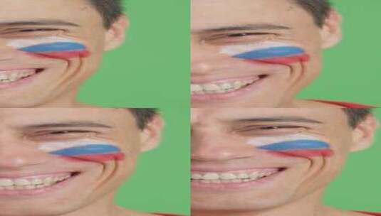 脸上画着俄罗斯国旗微笑的人高清在线视频素材下载