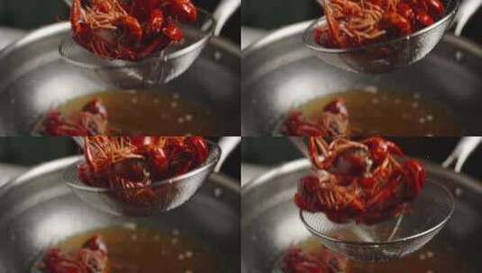 油炸小龙虾麻辣小龙虾制作过程高清在线视频素材下载