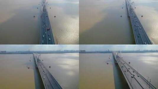 杭州钱塘江九堡大桥俯视车流航拍高清在线视频素材下载