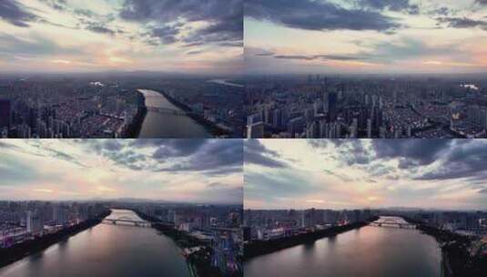 城市江河晚霞航拍赣州高清在线视频素材下载
