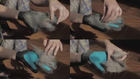 清理宠物脱毛手套梳子高清在线视频素材下载