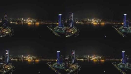 中国澳门城市夜景灯光航拍高清在线视频素材下载
