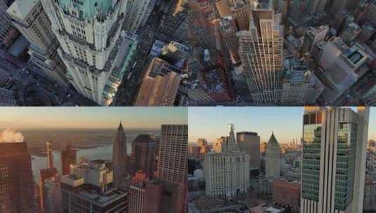 城市航拍纽约曼哈顿市中心伍尔沃斯摩天大楼高清在线视频素材下载