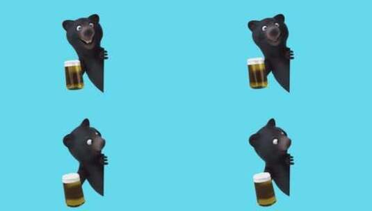 有趣的3D卡通熊和啤酒（包括alpha通高清在线视频素材下载