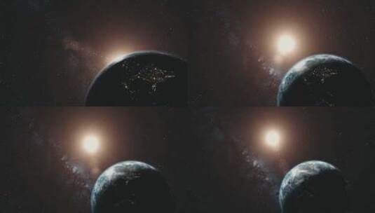 地球轨道旋转太阳光束银河系背景高清在线视频素材下载
