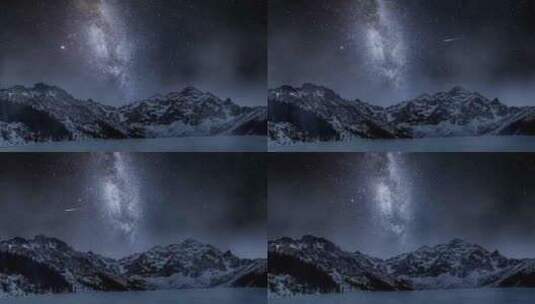白雪皑皑的塔特拉山上的银河。晚上在山上徒高清在线视频素材下载